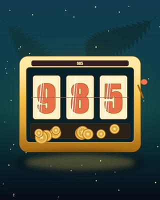 Kabinet slot tiga drum menampilkan angka 9, 8, 5 dengan bingkai emas